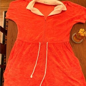 Marine Layer Coral Romper with White Trim